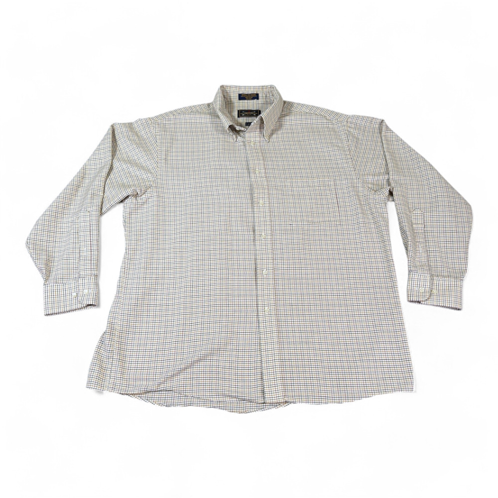 Vintage Arrow Dress Shirt Adult EXTRA LARGE Windowpane Plaid 80s Oxford USA Made
